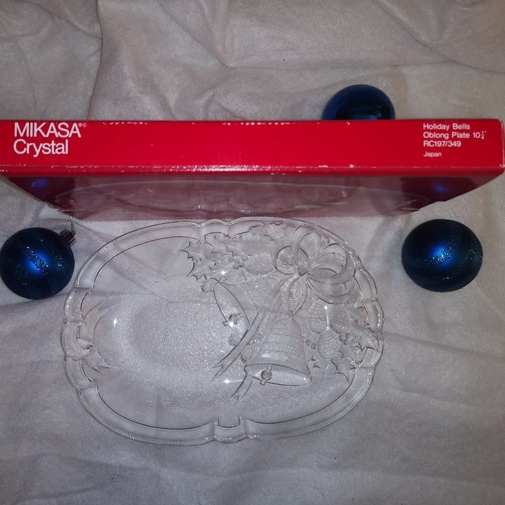 Vintage New in Box Mikasa Crystal Christmas Themed Serving Platter